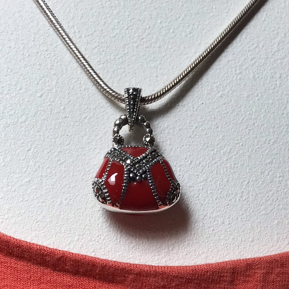 Adorable Sterling & Enamel Pendant & Chain